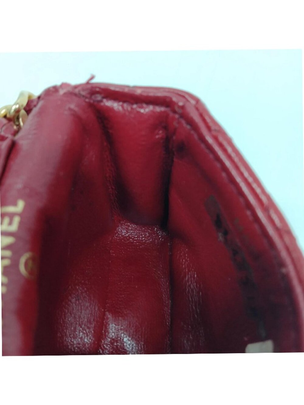 Authentic Chanel Mini Classic Flap Coin Purse Red Quilted Lambskin Chain Bag - Picture 11 of 14